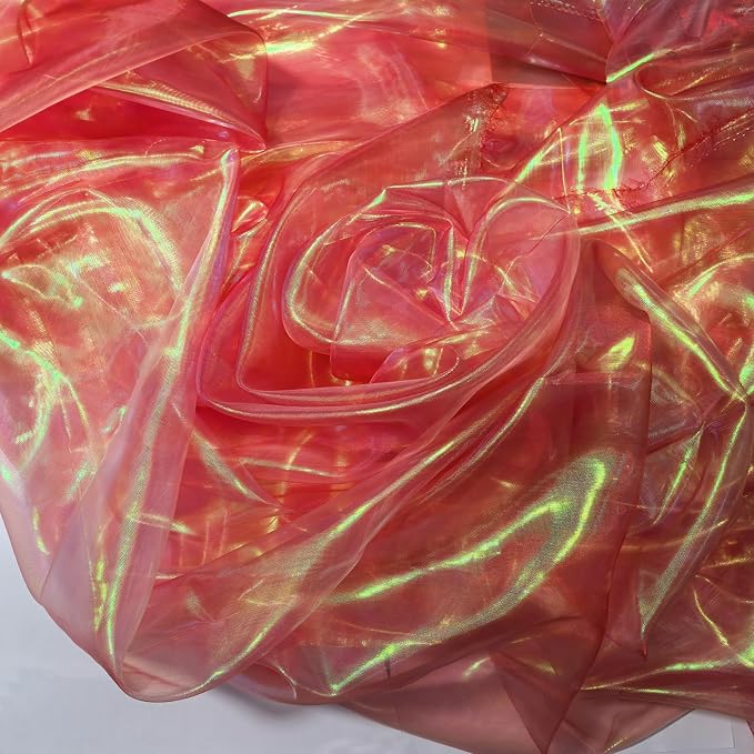 Orange Red Iridescent Organza Fabric - Image 9