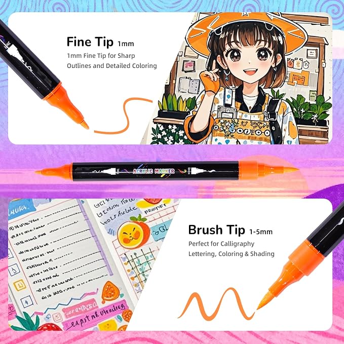 WINSONS Acrylic Markers, 60 Dual-Tip Paint Pens - Image 3