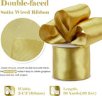 HUIHUANG Gold Satin Wired Ribbon 2.5 inch Gold Christmas Wire Ribbon - Image 2