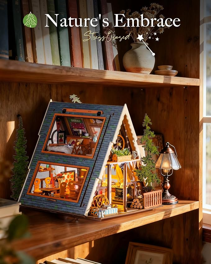 Rolife DIY Miniature House Kit for Adults, A-Frame Cabin Mini Wooden Dollhouse - Image 5