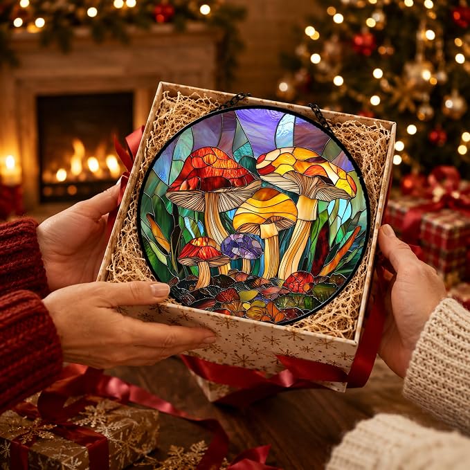 Jungle Mushrooms Acrylic Suncatcher Faux Stained Glass Window Hanging 9.8" | - Image 4