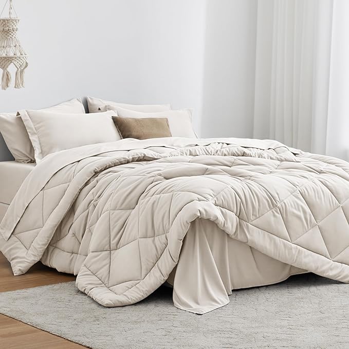 Love's cabin Twin Comforter Set Off White, 5 Pieces Twin Bed in a Bag, All by Lovescabin