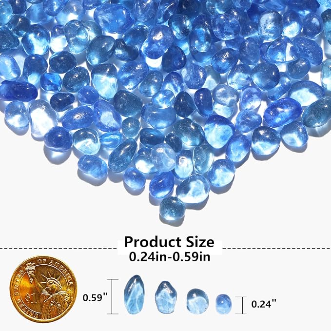 QYGL 0.55LB Light Blue Clear Glass Pebbles, Tumbled Sea Glass Stones - Image 3