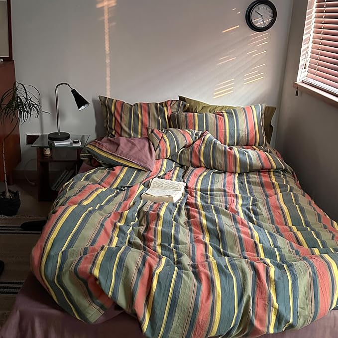 mixinni Vintage Striped Duvet Cover Set Queen Size - Image 3
