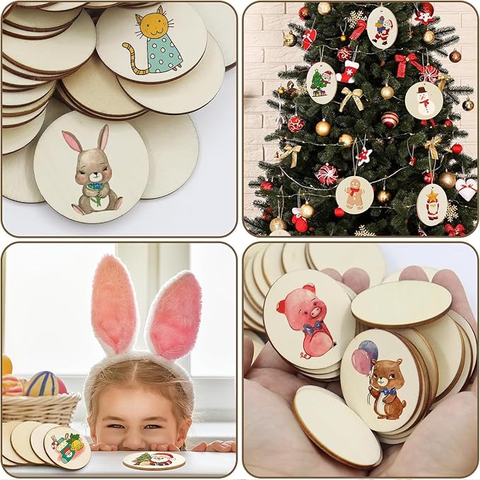 120 Pcs Unfinished Wood Circle Coins, 2 Inch Natural Wood Slices, Disc Blank - Image 7