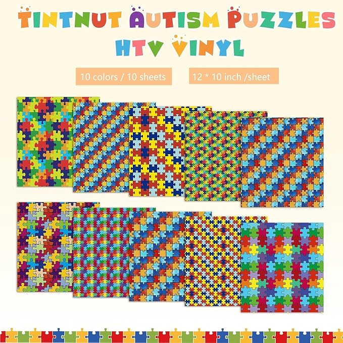 Tintnut Puzzle Heat Transfer Vinyl, 10 Sheets 10"x12" Iron on Vinyl | Rainbow - Image 2