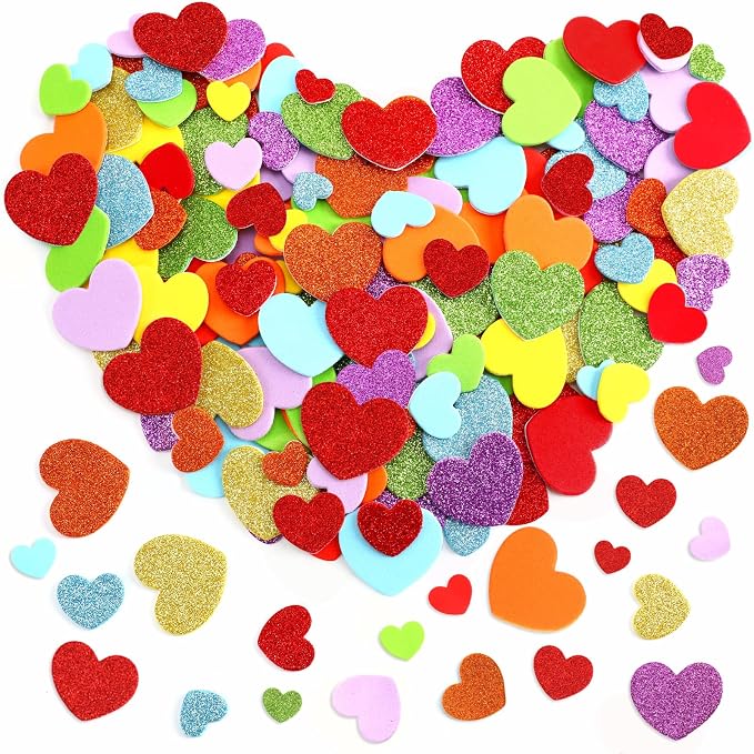 600Pcs Glitter Foam Heart Stickers Valentines Day Love Sticker | 3 Sizes by SEPGLITTER