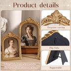 Wonderjune 3 Pcs Vintage Picture Frames Antique Set Baroque Ornate Gold Arched - Image 3