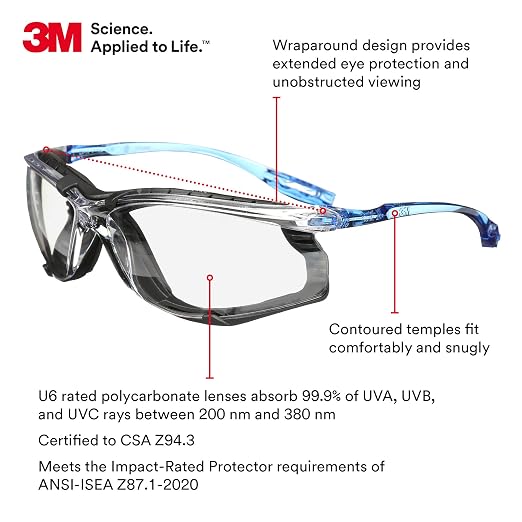3M Safety Glasses, Virtua CCS, ANSI Z87, Indoor/Outdoor Mirrored Lens, Corded - Image 2