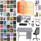 1:12 Scale Doll House Mini Computer Office Desk Furniture Accessories Set | - Image 2