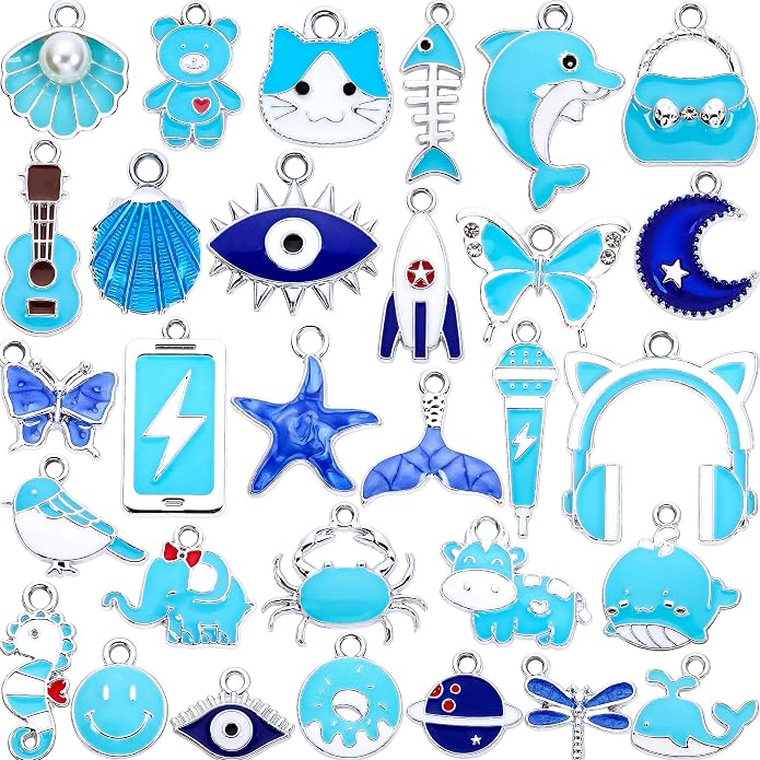 Silver-Tone Enamel Charms Set for DIY Jewelry Making by Anjulery