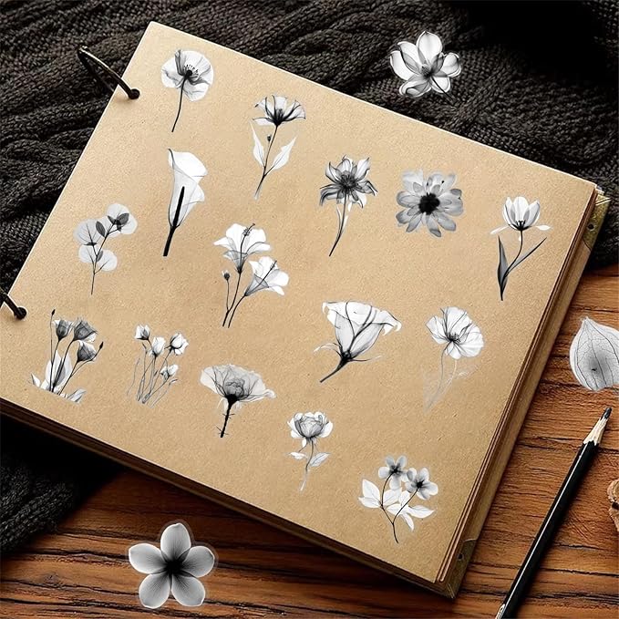 50Pcs Transparent Black and White Waterproof Plant Stickers - Image 3