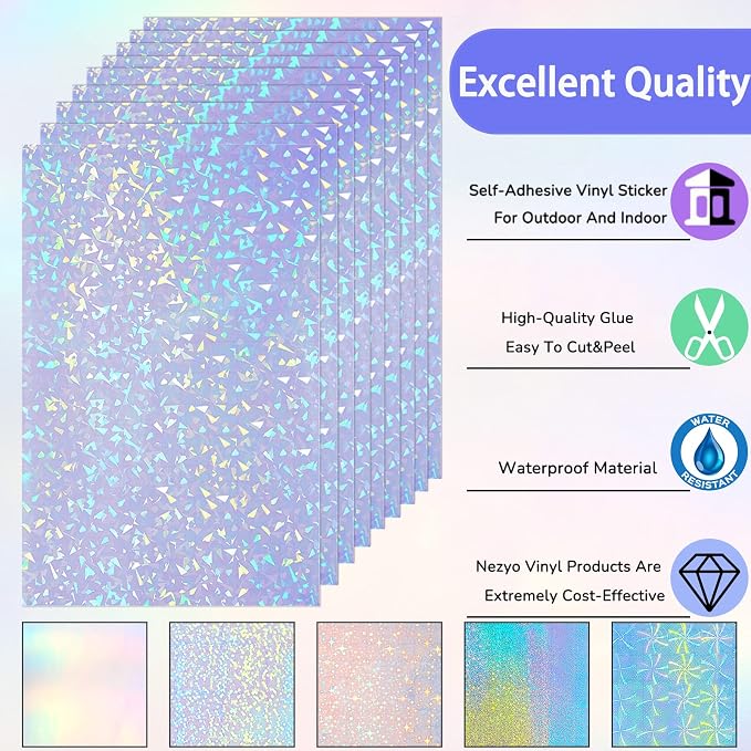 60 Sheets Holographic Laminate Sheets Clear Glitter A4 Size Vinyl Sticker Paper - Image 3