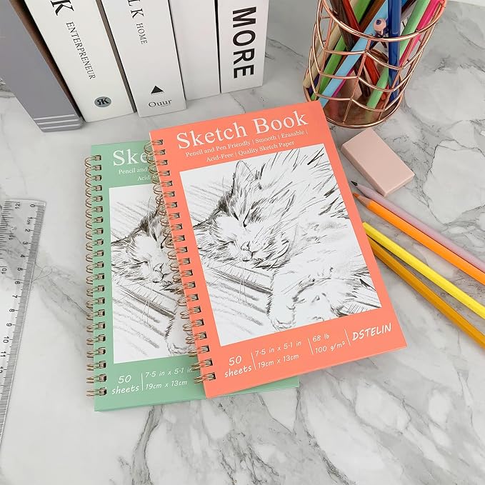 DSTELIN 2 Pack Hardcover Sketchbooks, 7.5x5.1 Inch Spiral Sketch Book - Image 5