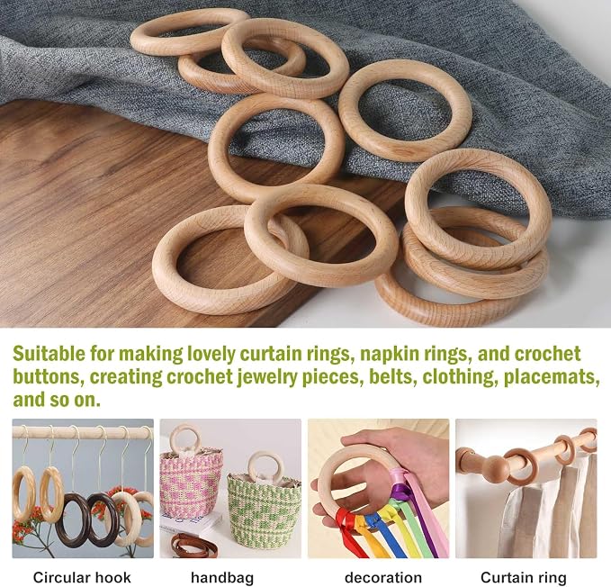 FoDau770 5pcs Natural Beech Wooden Rings, Unfinished Solid Wood Rings Heavy - Image 7
