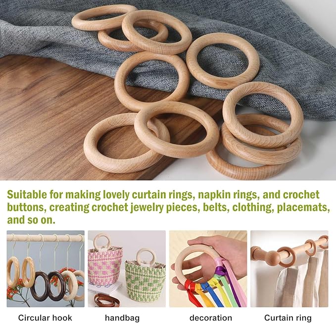FoDau770 5pcs Natural Beech Wooden Rings, Unfinished Solid Wood Rings Heavy - Image 7