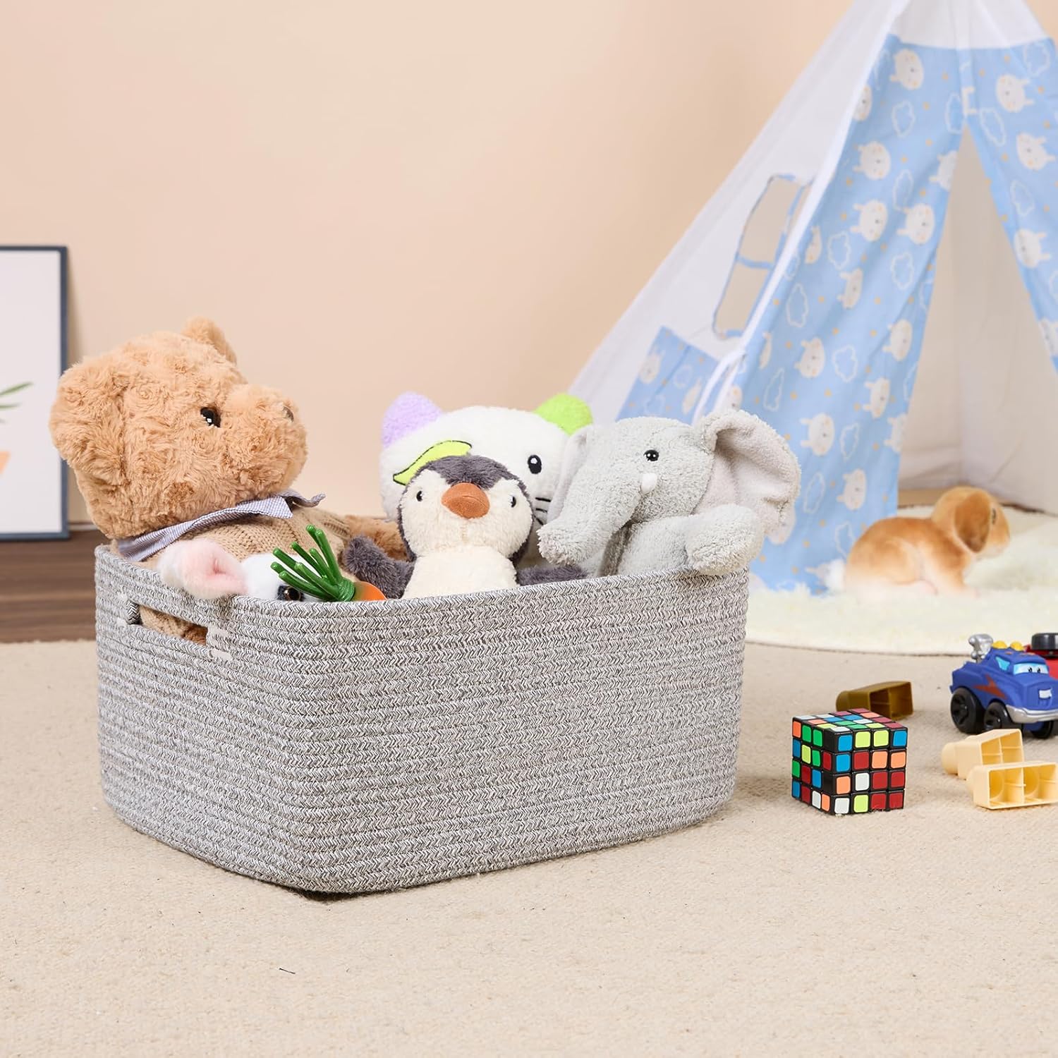 Large Storage Baskets for Shelves, Closet Organizers Bins for Clothes Blanket Towels, Baby Nursery, Toy Baskets Box, Woven Rope Baskets, 17 x 13 x 7.5”, 3 Packs Mixed Grey