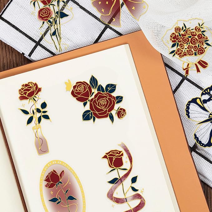 Transparent Flora Scrapbook Stickers Aesthetic Flowers Stickers | Gold Stamp - Image 5