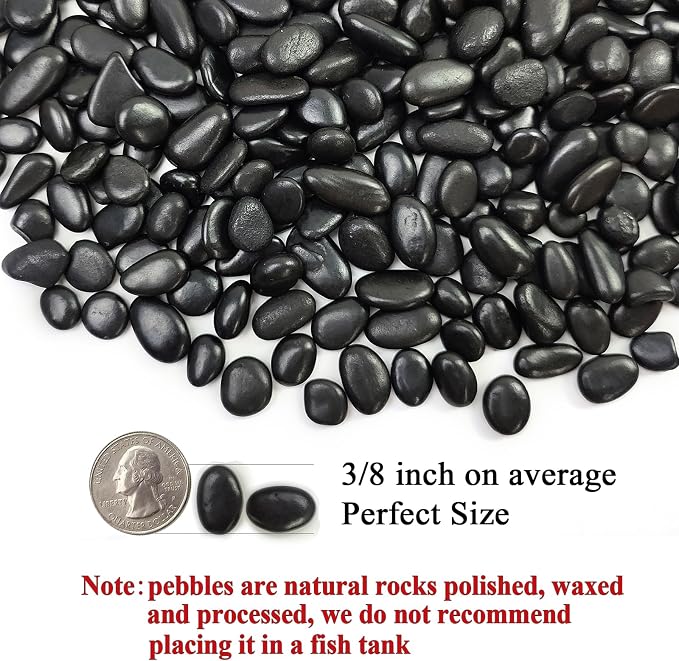 FANTIAN Black Pebbles for Indoor Plants, 3/8 inch Small Bag Stones, Decorative - Image 2