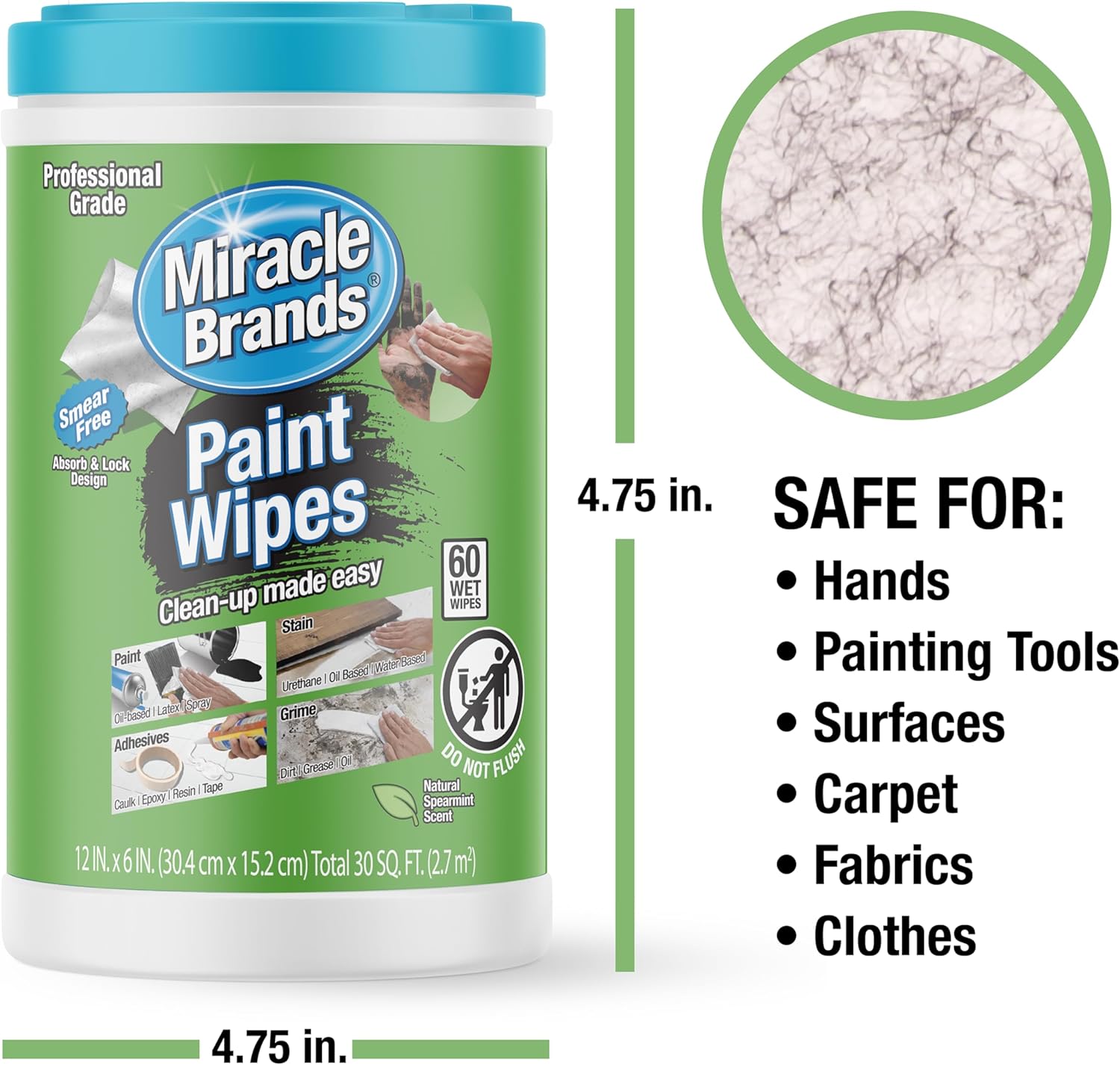 MiracleWipes for Paint Prep & Cleanup, Remove Tough Grime Build-Up, Wet Paint, Caulking, Epoxy, Colorant, and more from Hands, Surfaces, & Tools - 60 Count