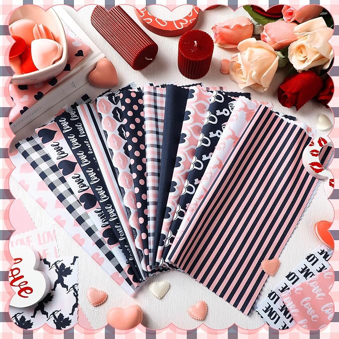 HunnmingRe 20 Pcs 10''x10'' Valentines Pink Quilting Fabric Square Bundle Love - Image 3