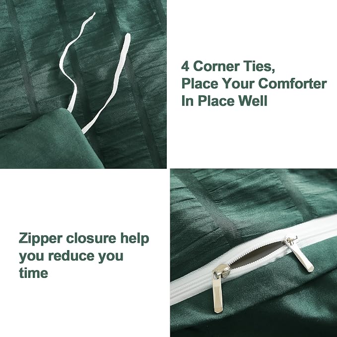 AveLom Dark Green Seersucker Duvet Cover Set King Size, 3 Pieces, Ultra Soft - Image 4