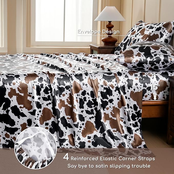 MR&HM Satin Bed Sheets with Elastic Corner Straps, King Size Sheets Set - Image 5