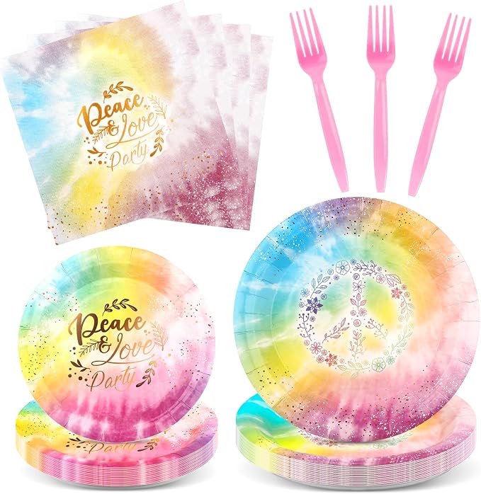 150 PCS Tie Dye Party Supplies, Pastel Tie Dye Tableware Set Napkin Peace Love by Unknown