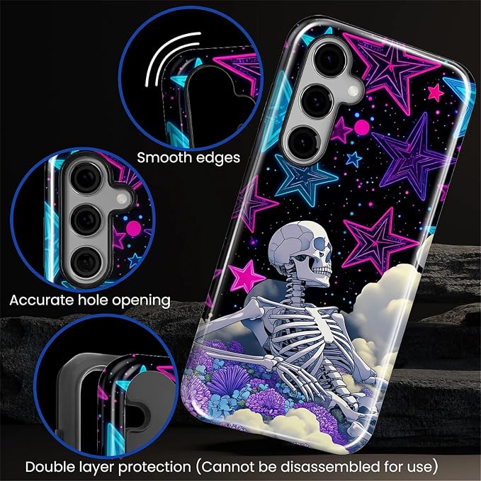for Samsung Galaxy S25 Plus Case, Skull Star Collage Pattern Glossy 2 in 1 - Image 5