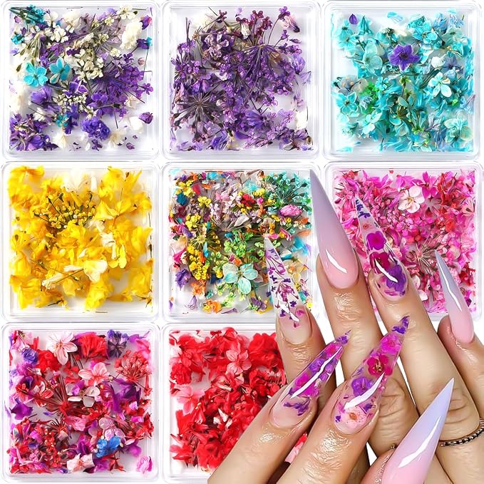 8 Boxs Dried Flowers for Nail Art, Colorful Mini Real Natural Flowers | Nail by SUTOZMIWE