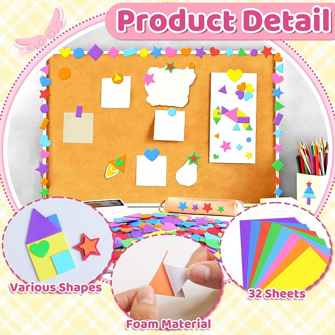 3400Pcs Foam Stickers Foam Shape Stickers Heart Star Square Geometric Sticker - Image 3