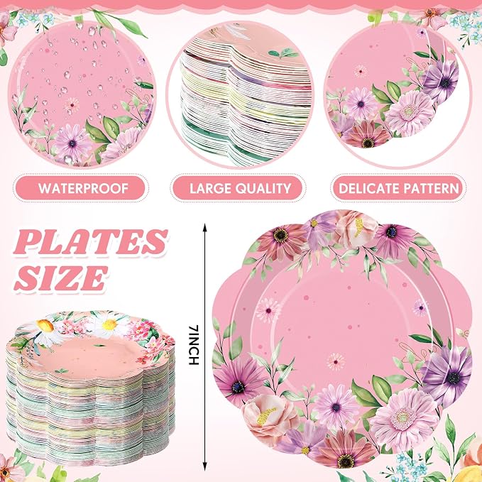 Funnymoom 60 Pcs Floral Party Plates Floral Disposable Paper Plates, 7 Inch - Image 2