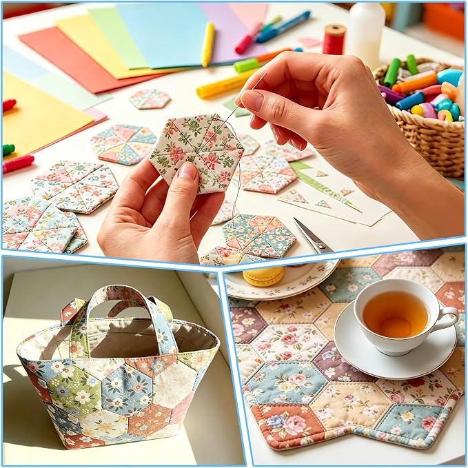Neworkg 700 PCS Hexagon Piecing Paper Templates, 1.25" White Paper templates - Image 6