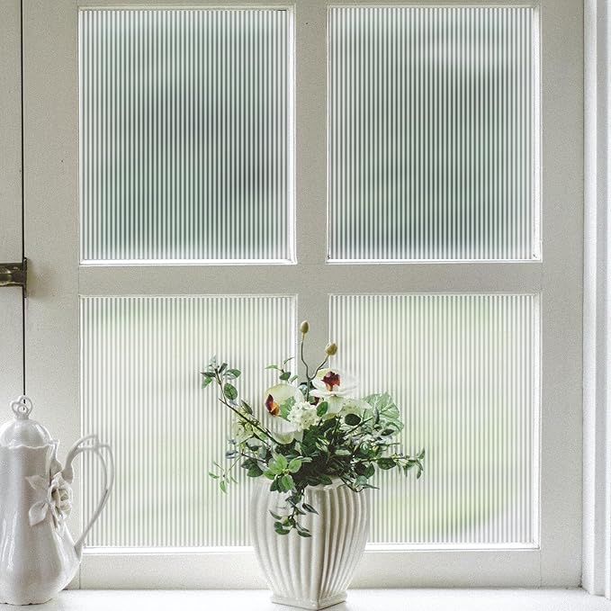 VELIMAX Reeded Glass Privacy Film, Frosted Window Vinyl, 3D Decorative Window by VELIMAX