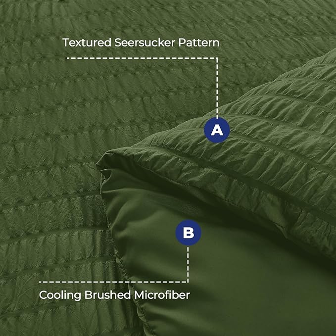 HYMOKEGE Olive Green Twin Comforter Set Seersucker 5 Pieces, All Season Luxury - Image 4