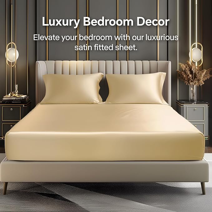 BEDELITE Satin Fitted Sheet and Pillowcase Set, Luxury Soft Similar to Silk - Image 2