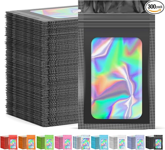 JETMORE 300 Pcs Mylar Bags, Smell Proof Bags Foil Pouch, Holographic Resealable by Jetmore