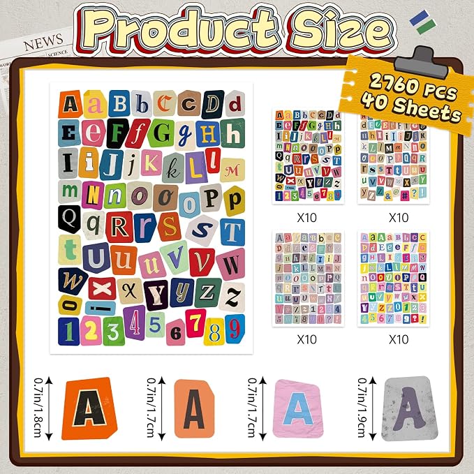 2760 PCS Letter Stickers for Scrapbooking, 40 Sheets Magazine Alphabet Stickers - Image 2