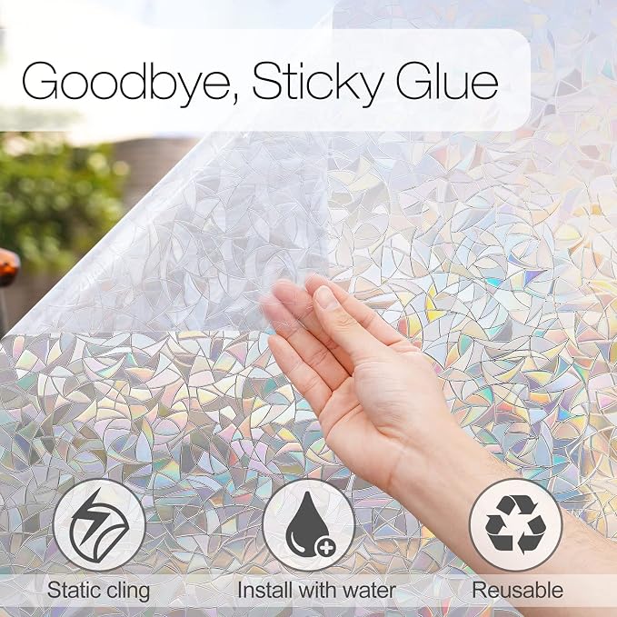 rabbitgoo Window Privacy Film Rainbow Film Decorative Window Sticker, 3D Static - Image 4