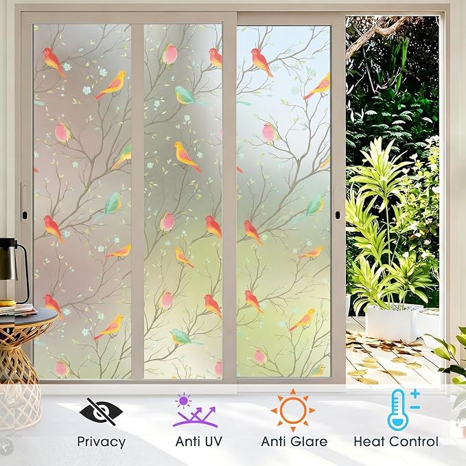 Coavas Stained Glass Window Film, Decorative Frosted Glass Window Privacy Film - Image 3