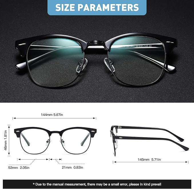 Blue Light Blocking Glasses Vintage Half Frame UV Clear Lens Anti Eyestrain - Image 2