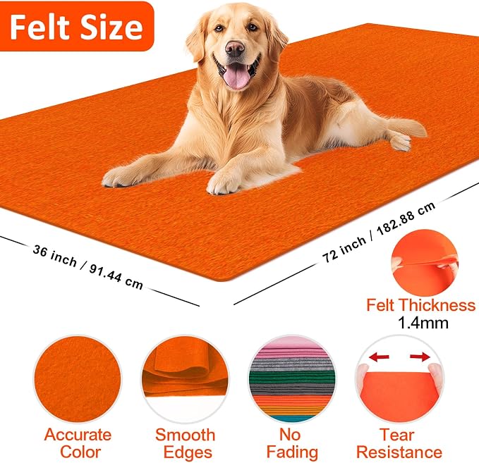 XSEINO Orange Large Felt Fabric 72" X 36 ", 1.4 mm Thick Soft Felt Fabric Sheet - Image 2