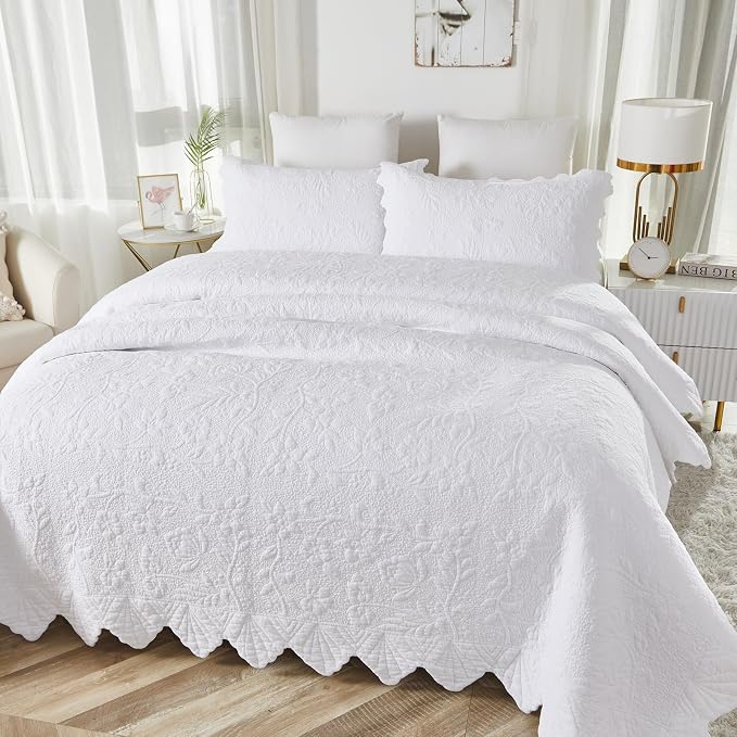 Brandream White Quilts Set Queen Size Bedspreads Cottagecore Farmhouse Bedding - Image 3