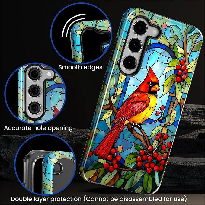 for Samsung Galaxy S23 Plus Case, Stained Glass Cardinal Bird Pattern Glossy 2 - Image 5