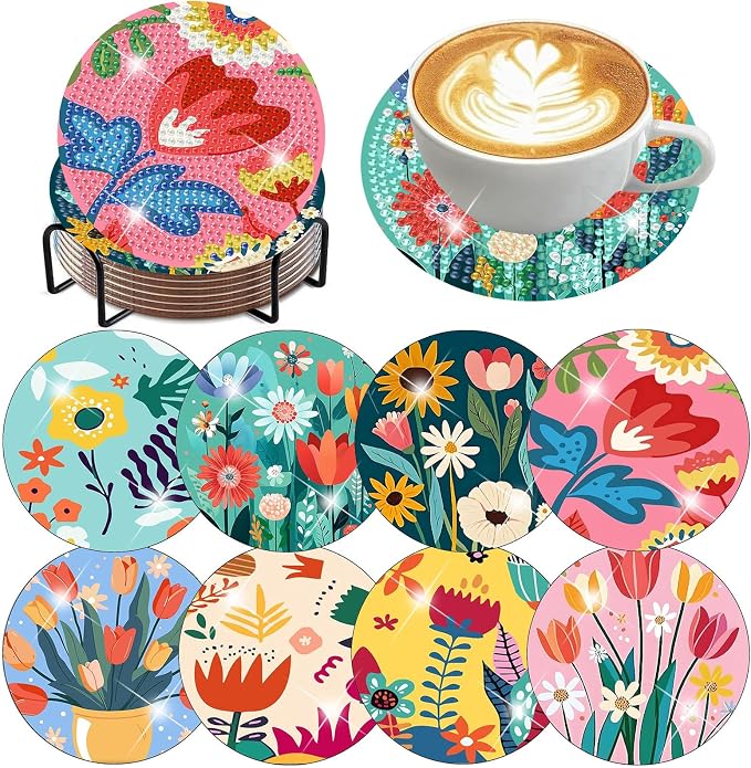 Benjenes 8PCS Flowers Diamond Art Coasters Kit by Benjenes