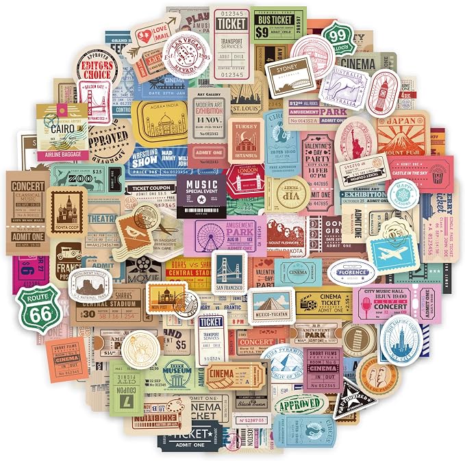 Prstincol 300 Pcs Vintage Travel Stickers Ticket Stickers by PRSTINCOL