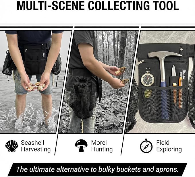 Rock Collecting Waist Bag, Mushroom Hunting, Mesh Fanny Pack - Image 7