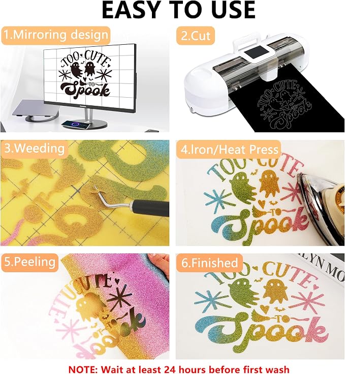 FUNKAKA Glitter HTV Heat Transfer Vinyl Bundle, 43 Pack 12" x 10" Sheets HTV - Image 3