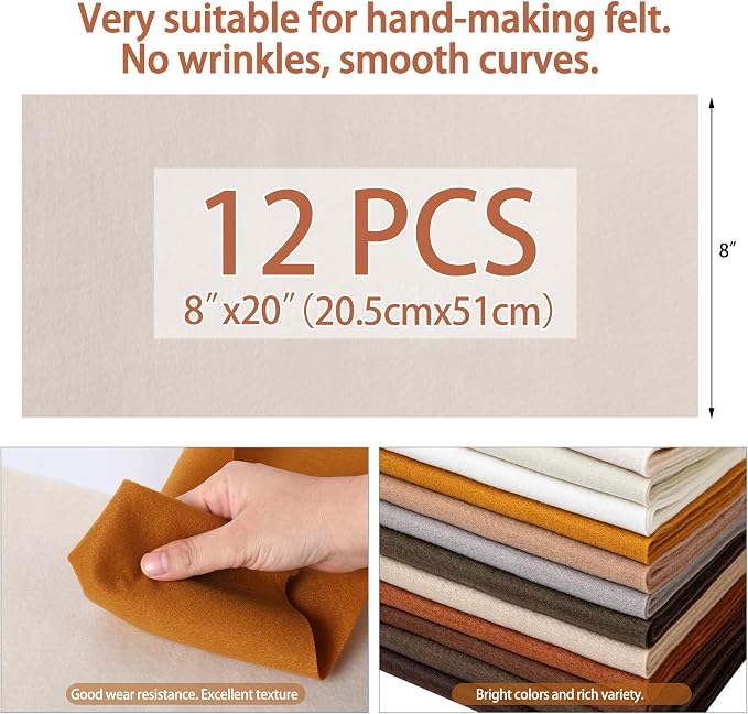 HaoFeiJH 12 Rolls 8"x20" 1.6mm Thick Soft Felt Fabric Sheets – 12 Assorted - Image 3