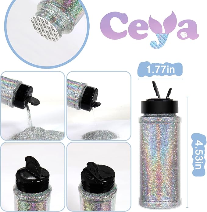 Ceya 3.8oz/ 110g Holographic Ultra Fine Glitter Powder Laser Silver Glitter - Image 4